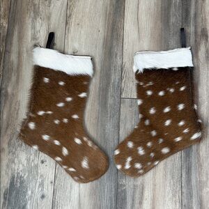 Spotted Brown & White Fur Holiday Stockings - Set of 2